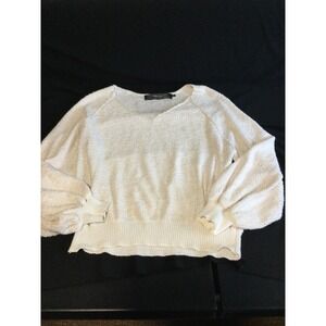 Code‎ Moo Womens Sweater Medium Cream Knit V Neck Balloon Sleeve Pullover size L